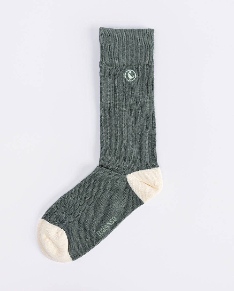 Gerippte Baumwollsocke in Khaki