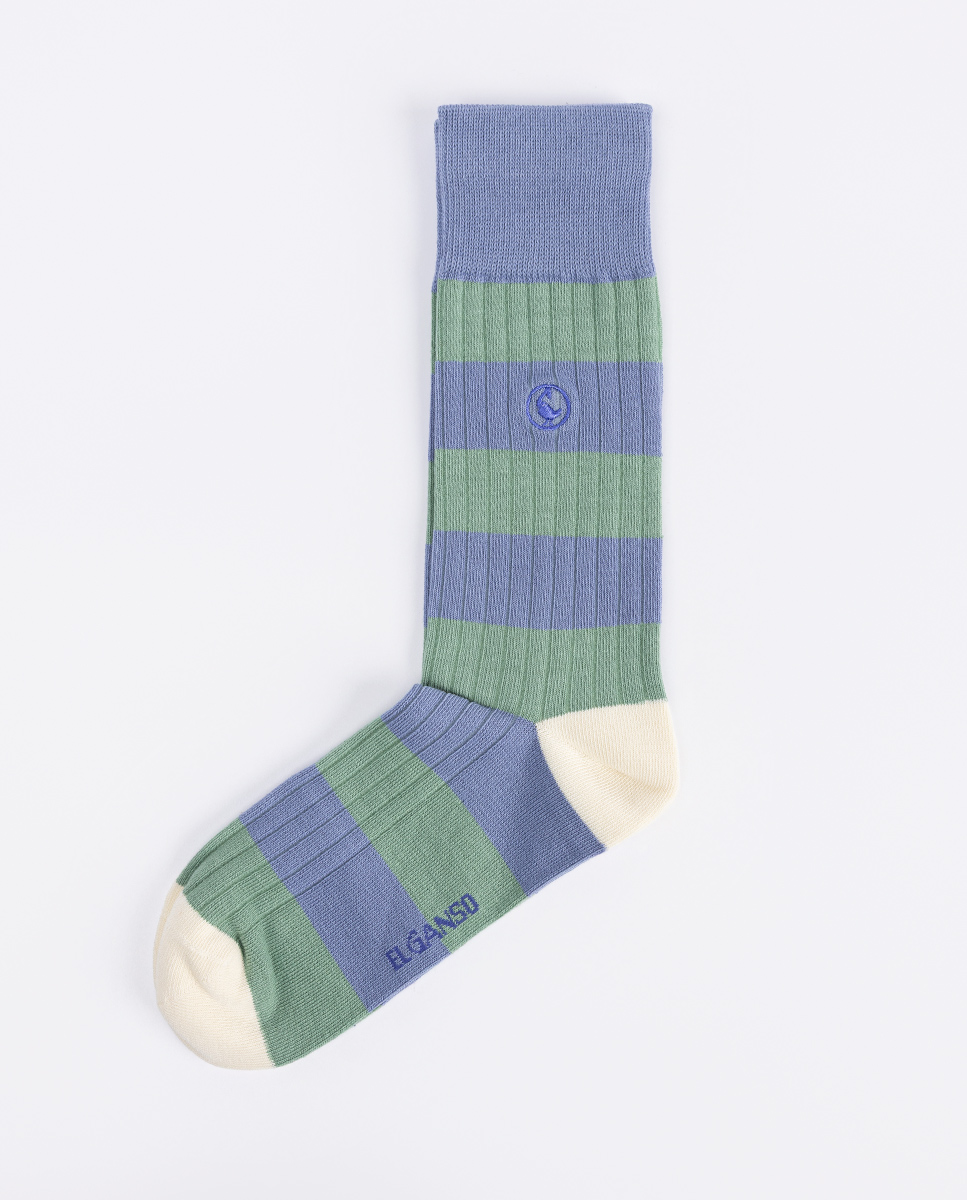 Calcetín Algodón Canalé Rayas Azul