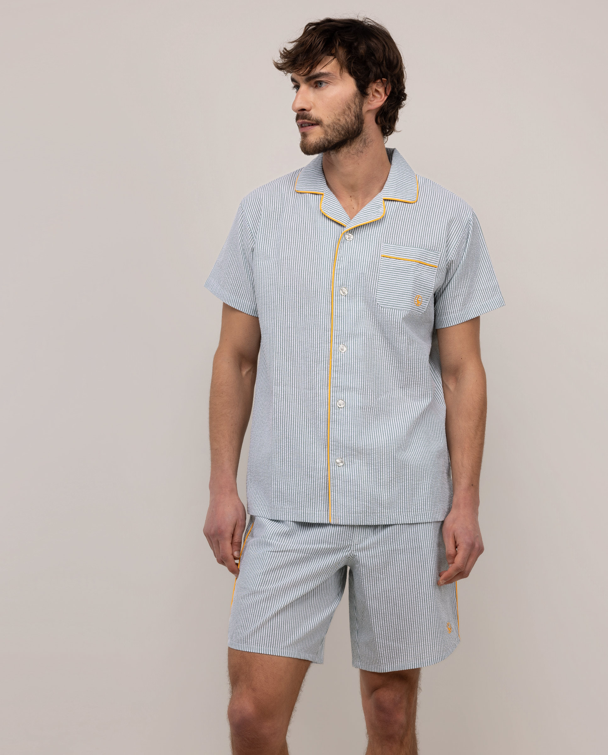 Pijama Verano Seersucker Rayas Verde