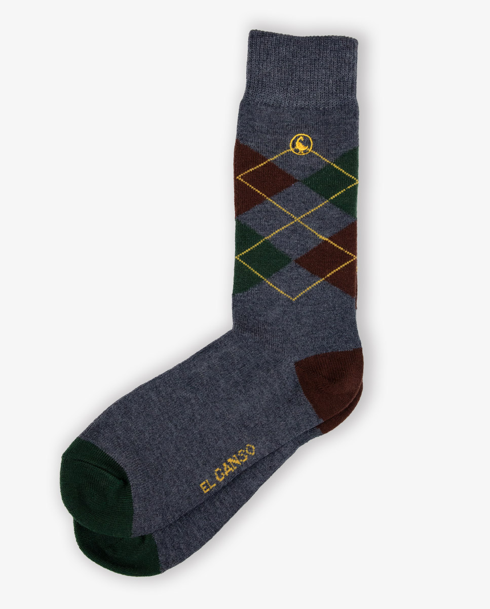 Grey Diamond Wool Socks