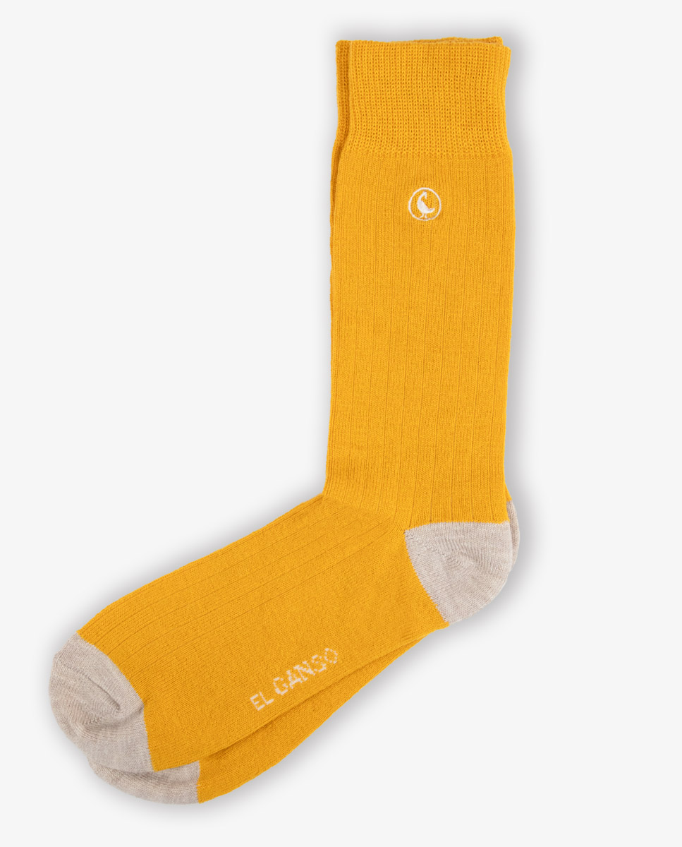 Socke Wolle Gerippt Senfgelb