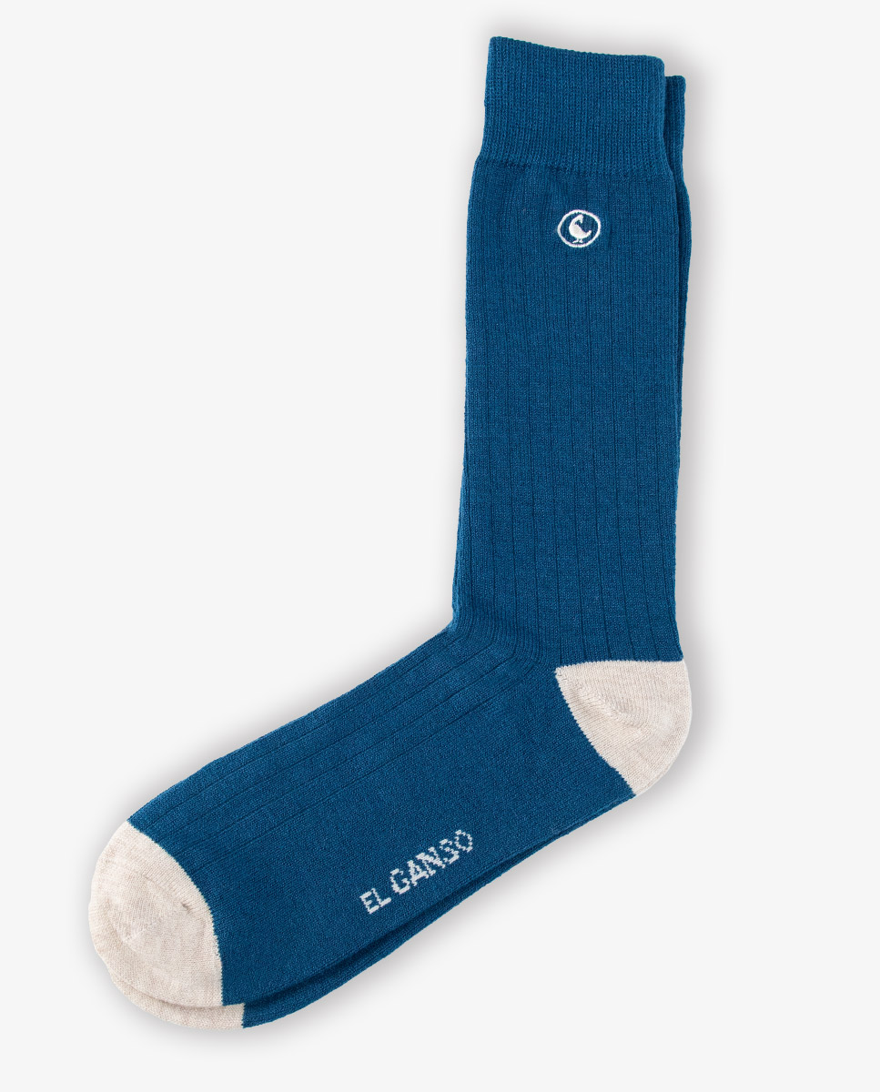 Chaussette Laine Maille Côtelée Indigo