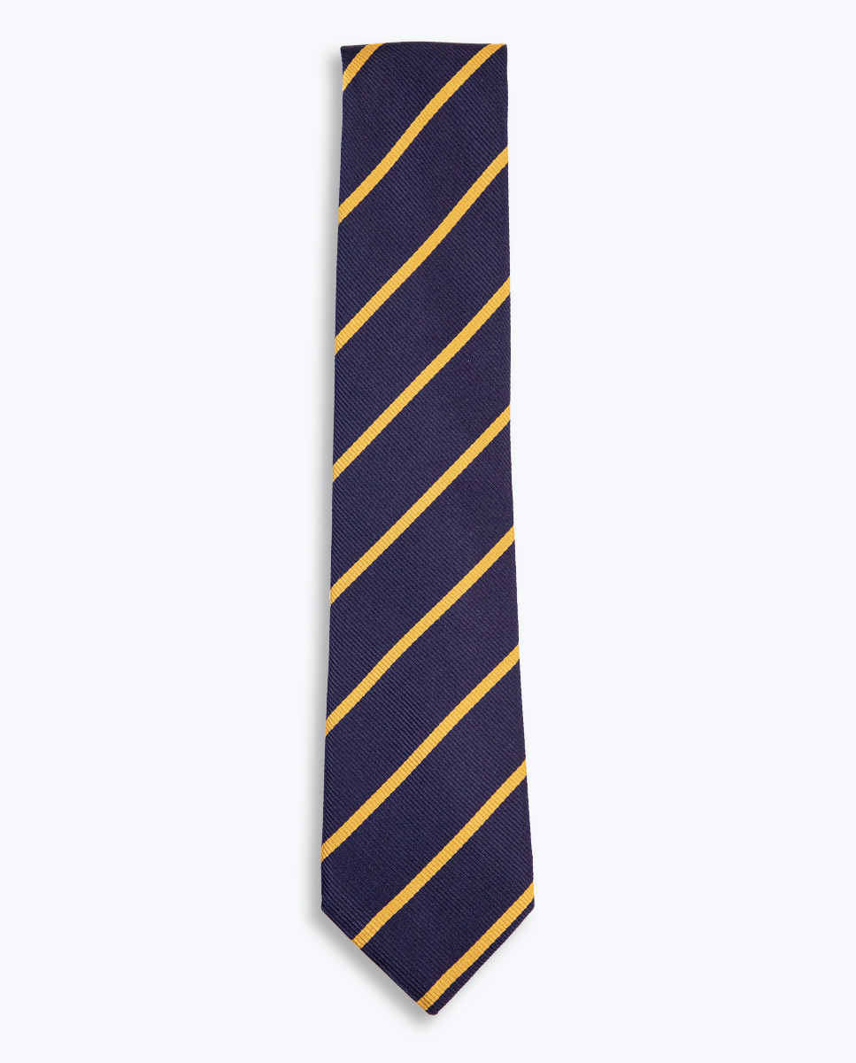 Cravate Rayure Oblique Marine Bande Jaune