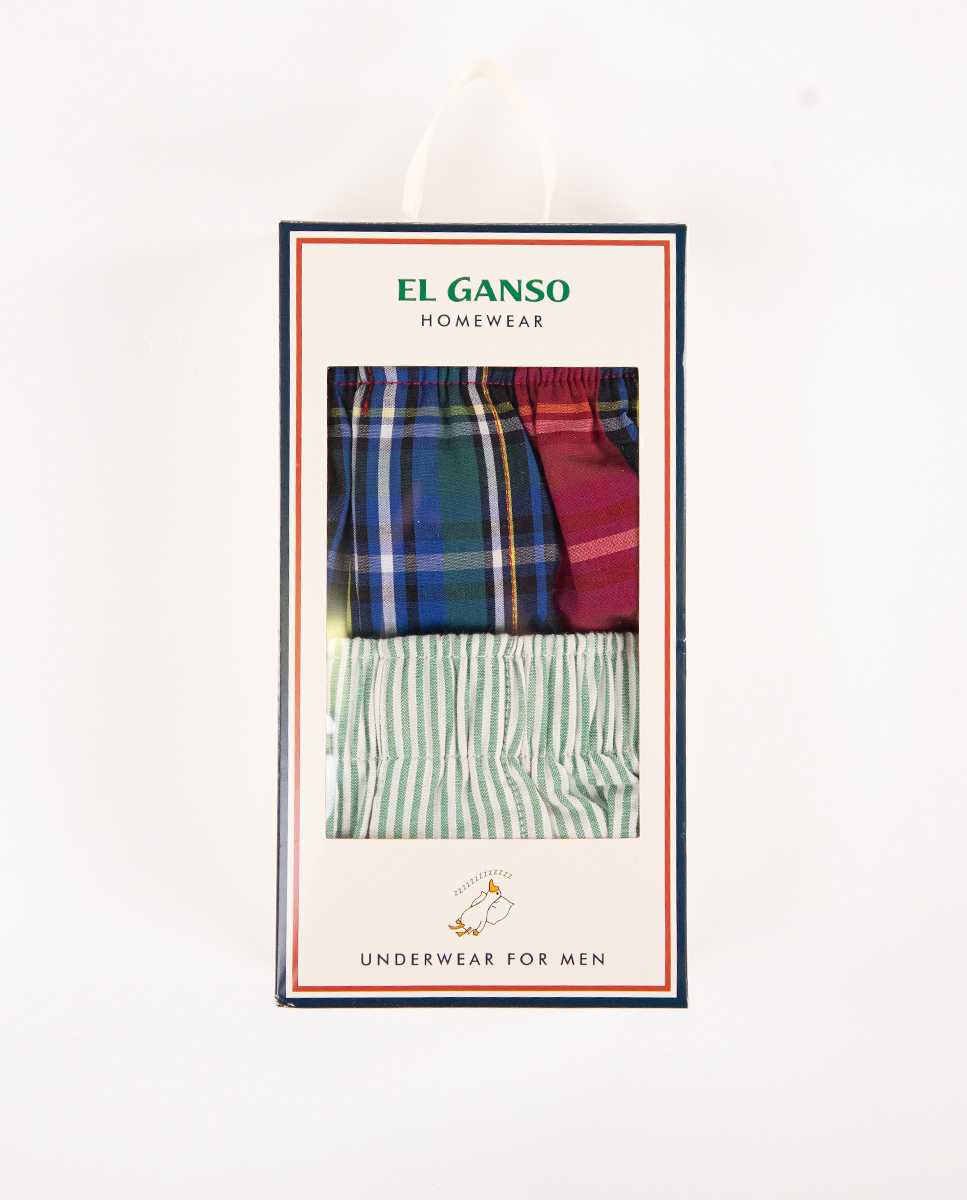Pacote de cuecas boxer tartan vermelho com listra verde Seersucker