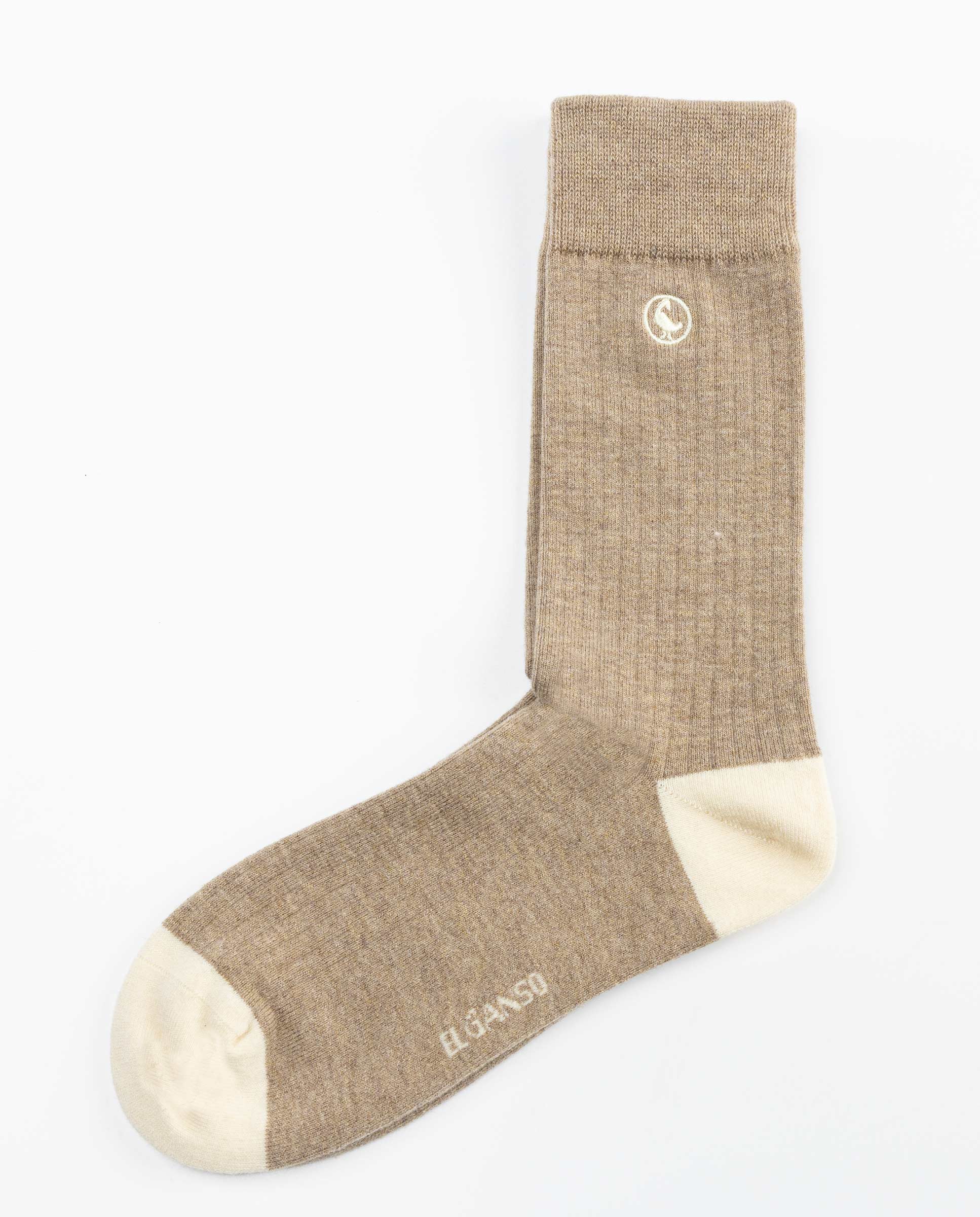 Chaussette Brun Havane Laine Côtelée