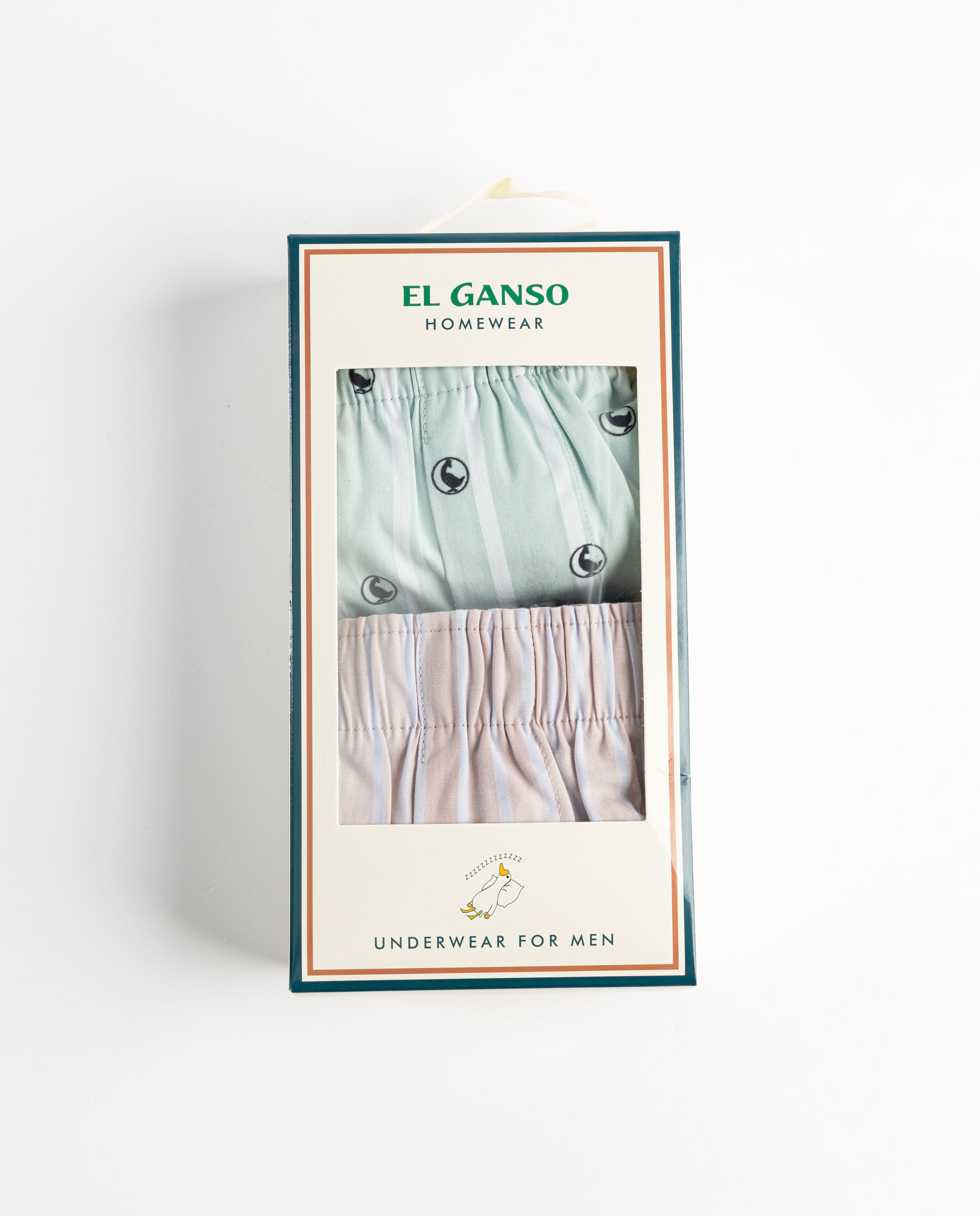 Pack Flat Boxer Listras Verdes de Açougueiro com Estampa de Ganso e Listras Rosa de Açougueiro