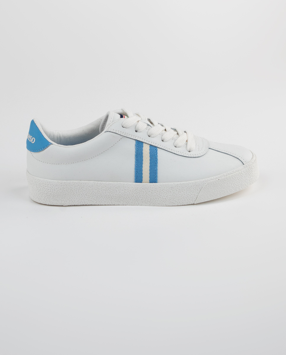 White Leather Sneakers W Blue Band