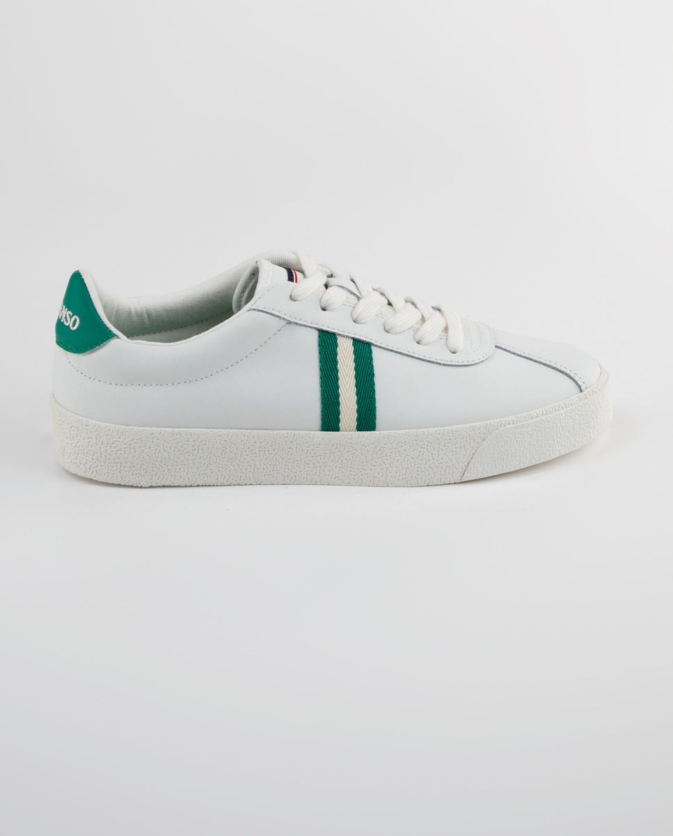 White Leather Sneakers W Green Band