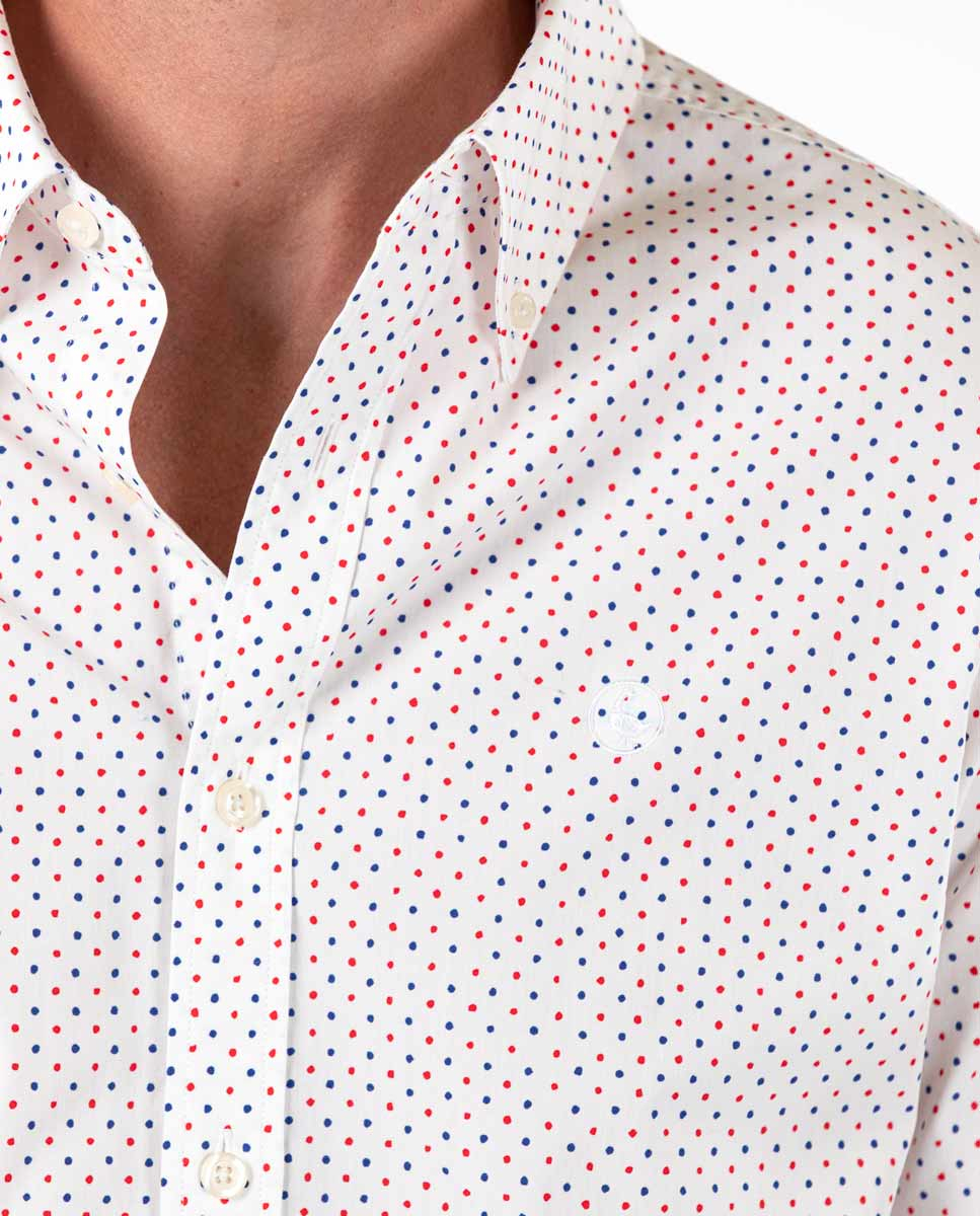 Two-Tone Navy / Red Taupe Print Shirt