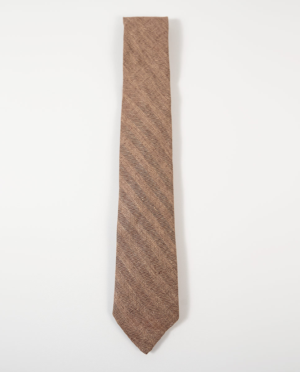 Tan Herringbone Linen Tie