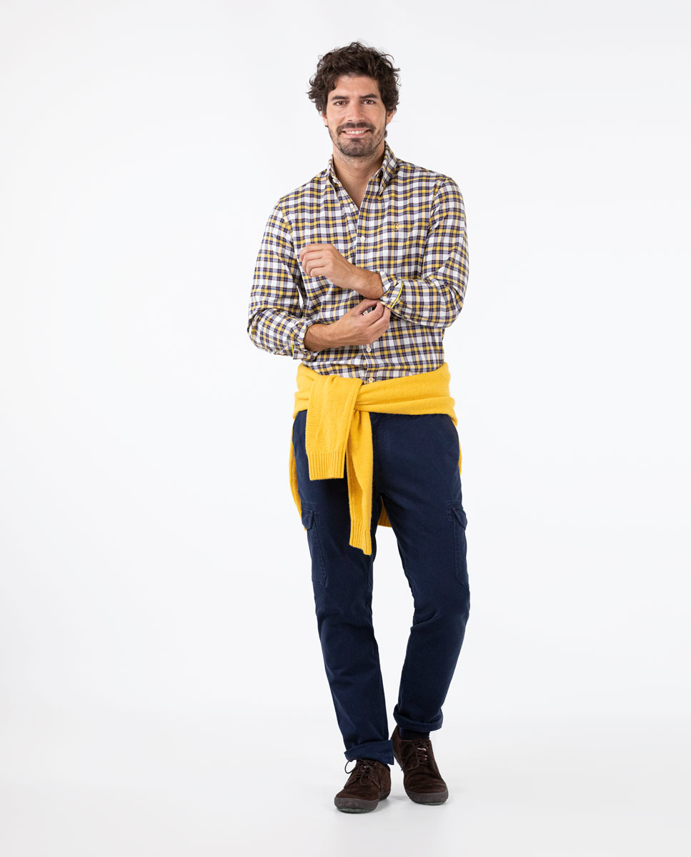 Camisa Basket Weave Marino Amarillo