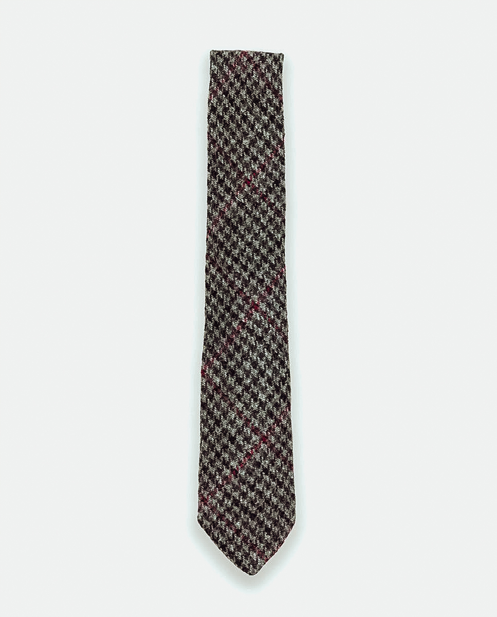 Corbata Pata de Gallo Gris Perfil Rojo