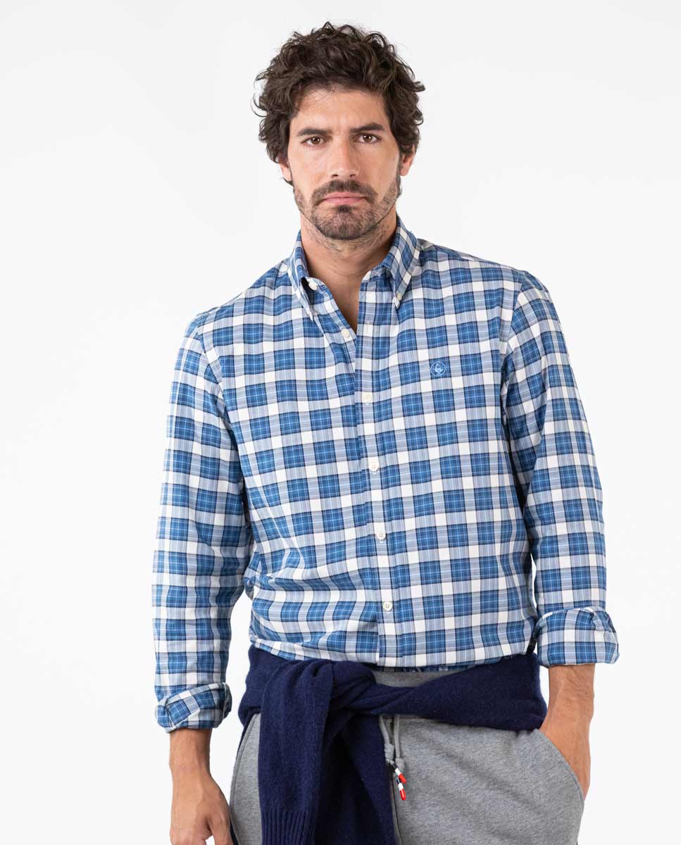 Camisa Basket Weave Marino Azul