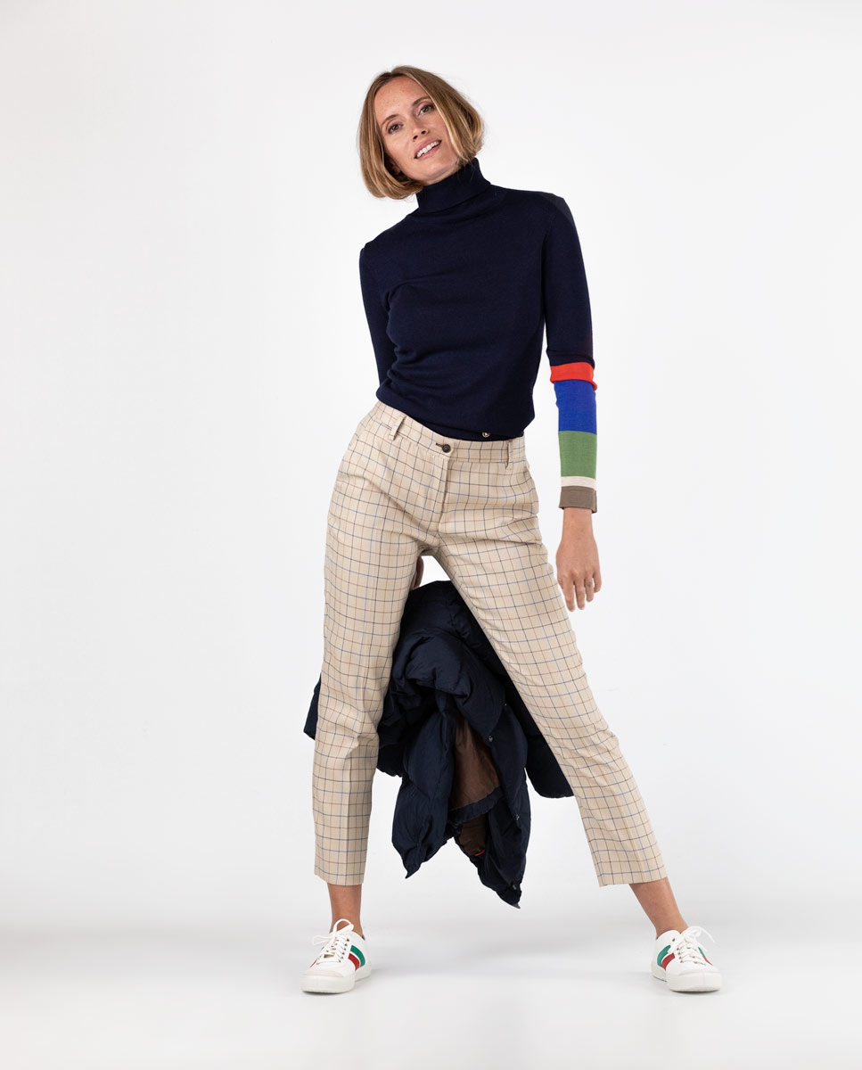 Beige Window Check Trousers