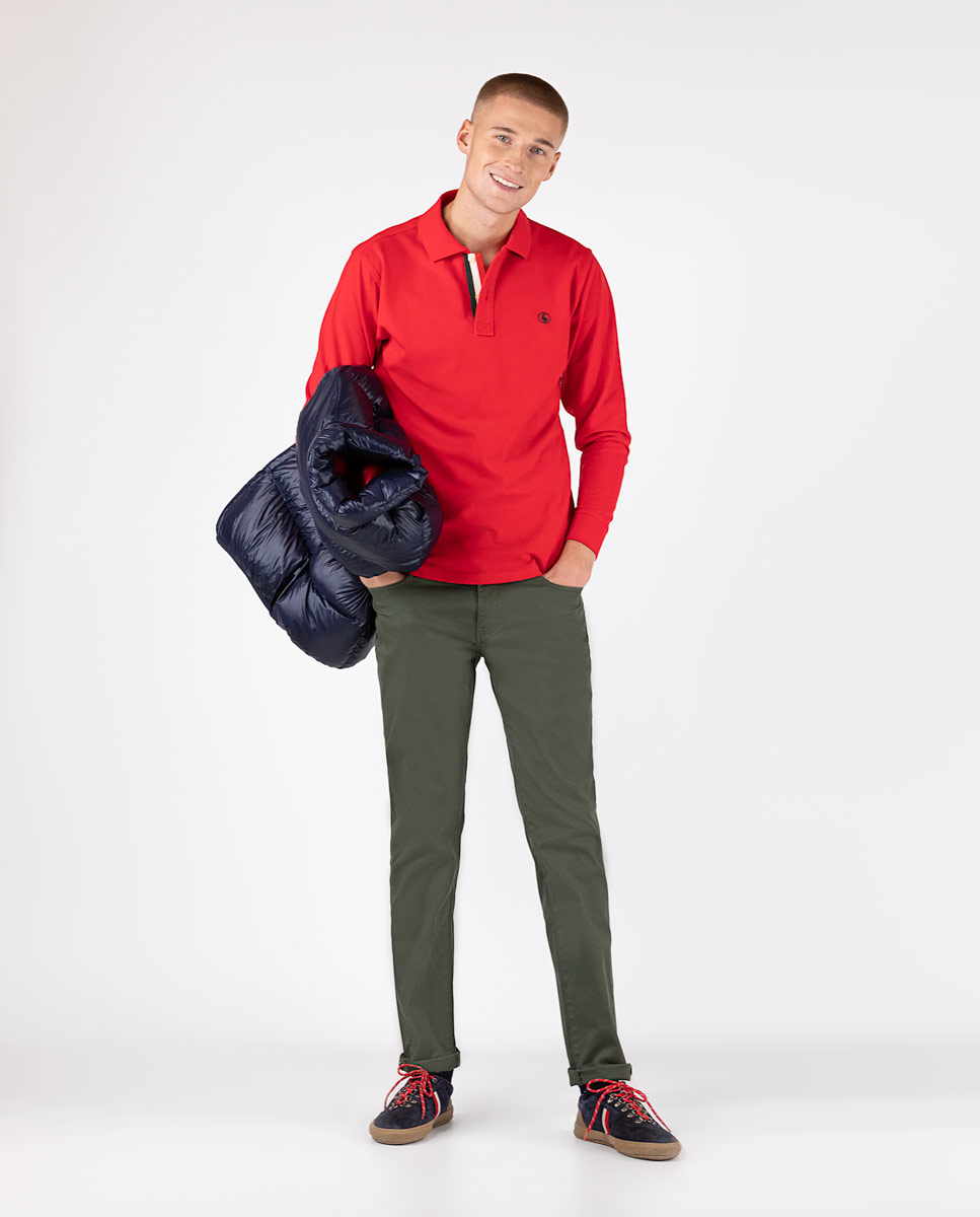 Long-Sleeve Red Piqué Polo