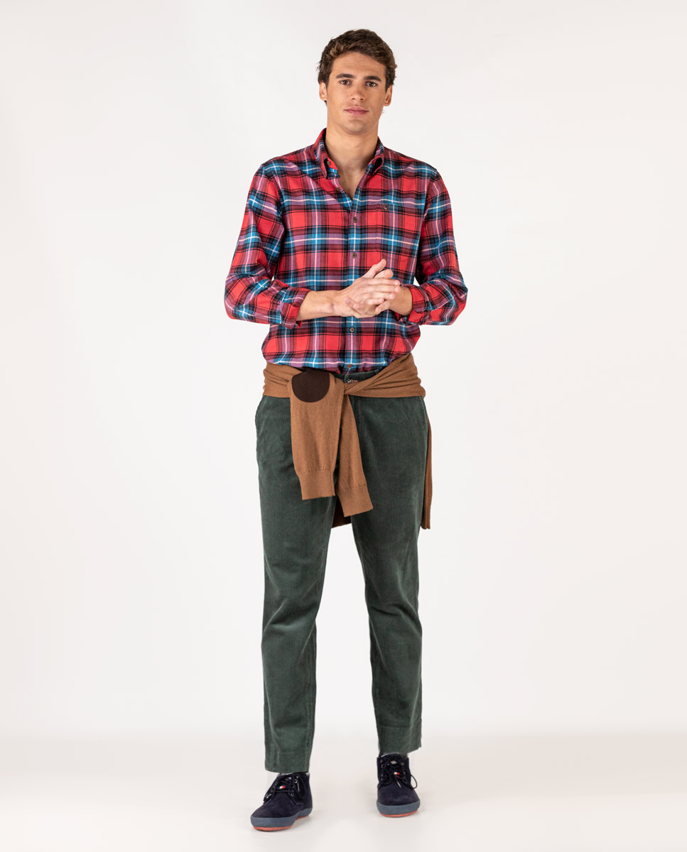 Pantalon Velours Vert-Bleu