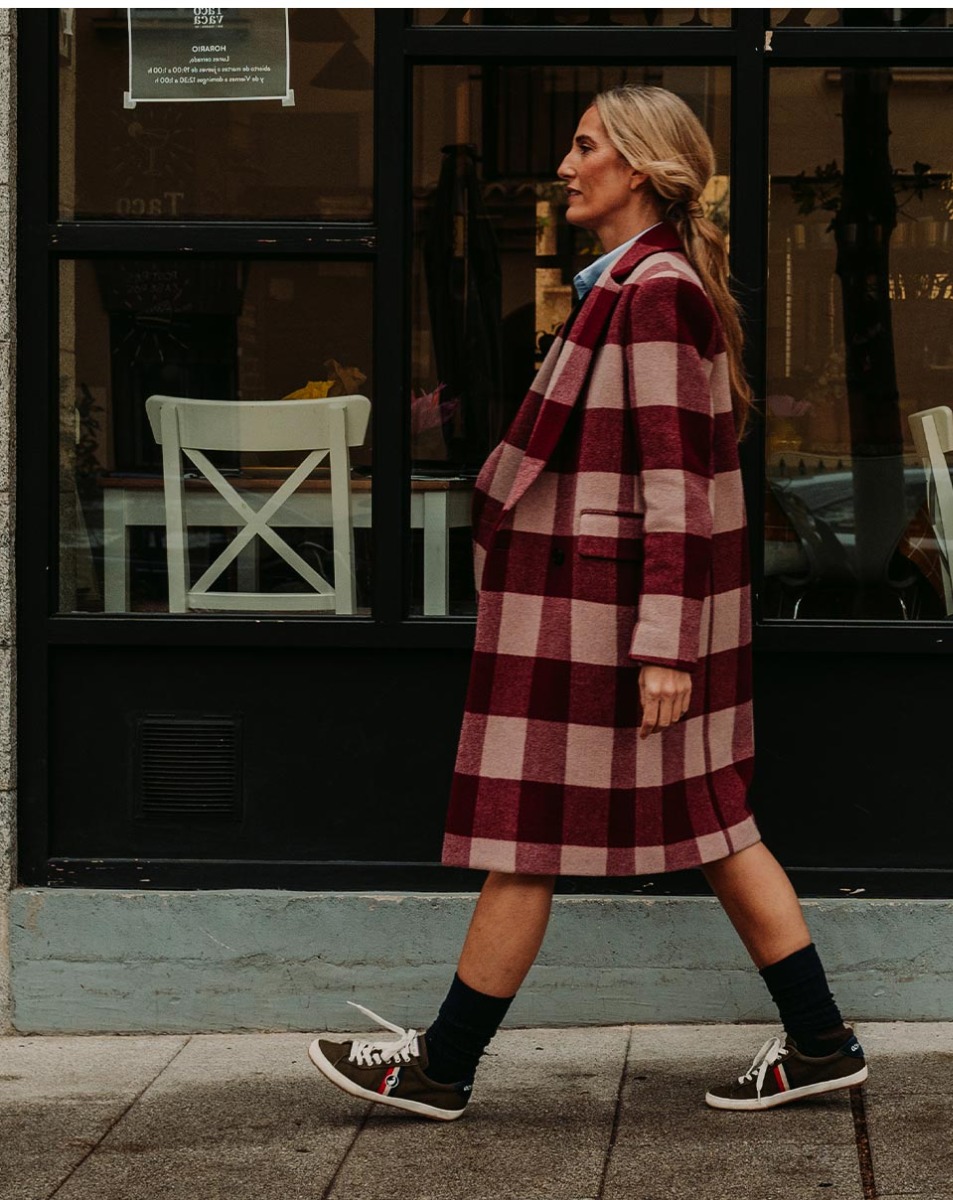 Manteau Grand Carreau Grenat Pierre