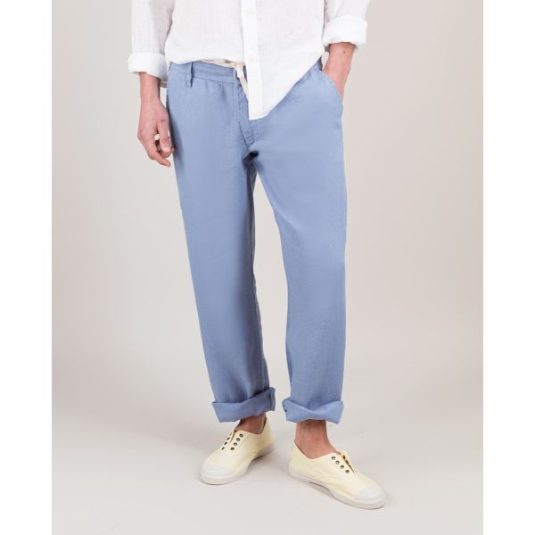 Pantalón Lino Garment Dyed Azul