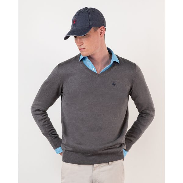 Jersey Cuello Pico Gris Melange