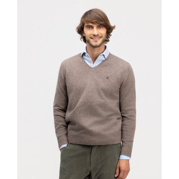 Merino-Pullover mit V-Ausschnitt