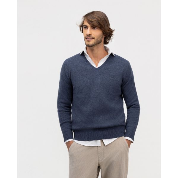 Blue Merino V-Neck Sweater