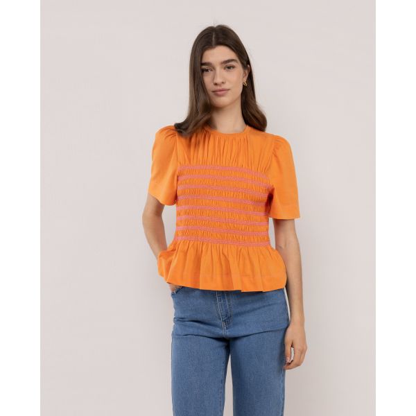 Camiseta Lea Manga Corta Elástico Naranja