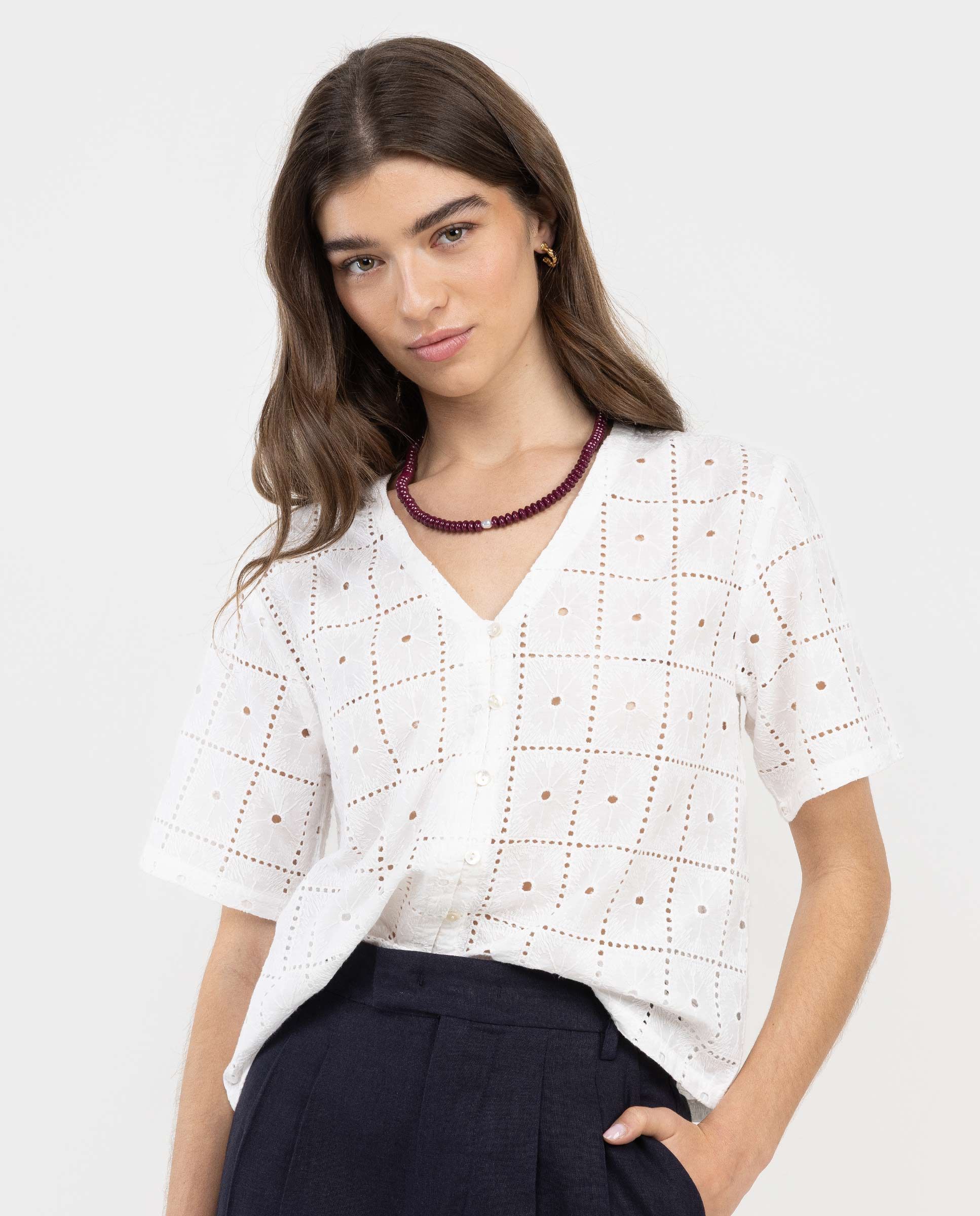 Lina R Blanco El Ganso® Camisa Lina Bordados Blanco