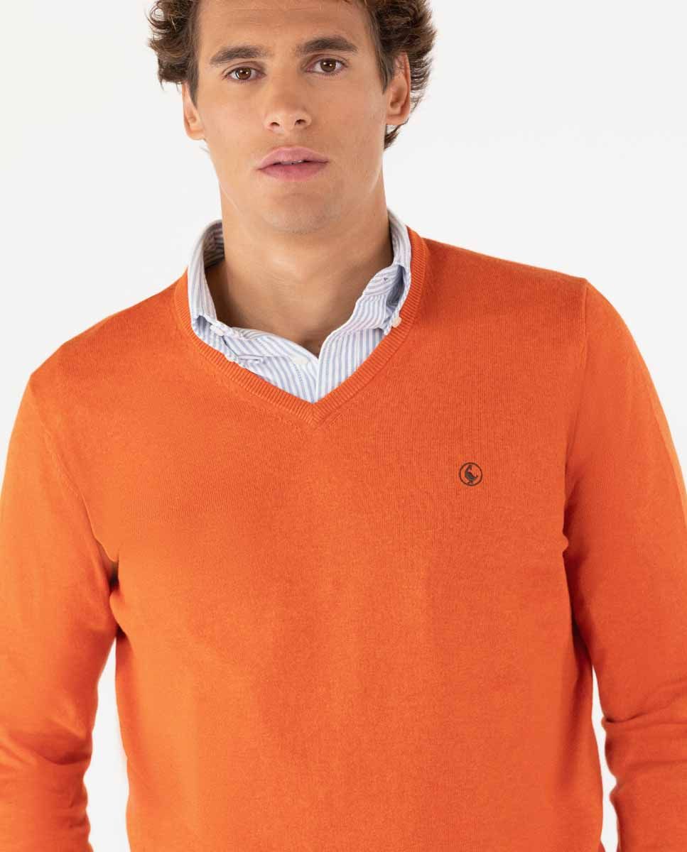 orange v neck jumper