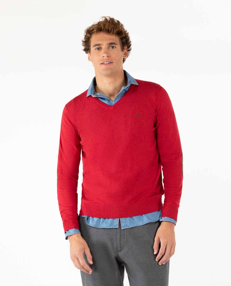 V-Neck Jumper with Elbow Patches 