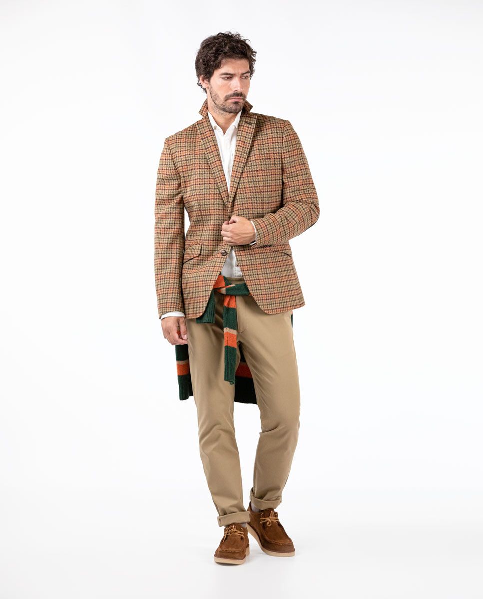 Americana Pata de Gallo Lana Marrón Naranja | El Ganso®