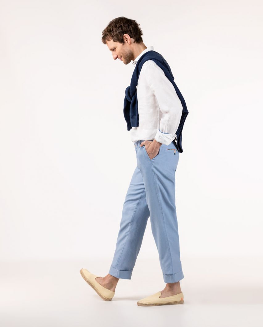 Blue Linen Cotton Trousers