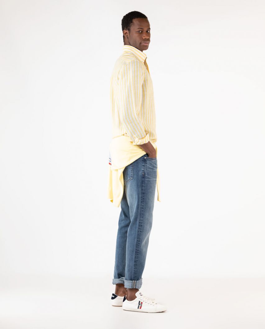 White and Yellow Striped Linen Shirt