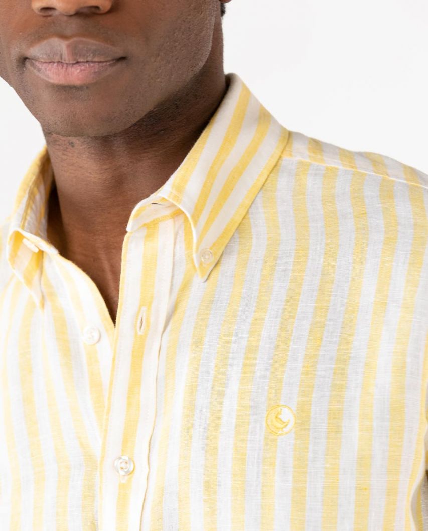 White and Yellow Striped Linen Shirt