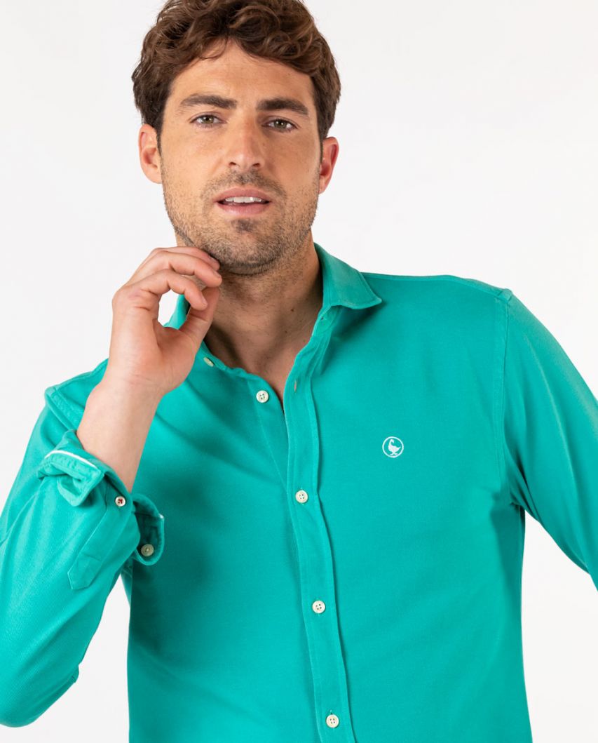 Camisa Pique Garment Dye Verde