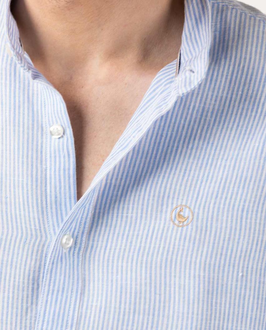 Striped Shirt W Mandarin Collar 