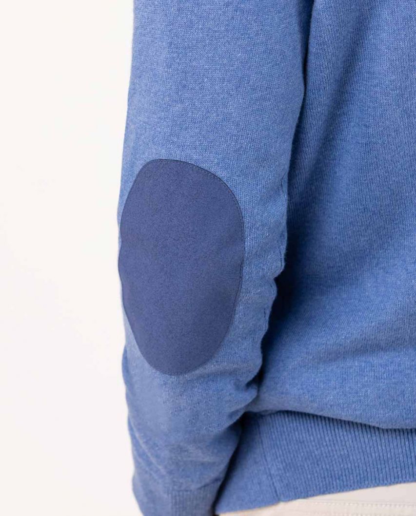 Pullover V-Ausschnitt Ellenbogen-Patches Blau