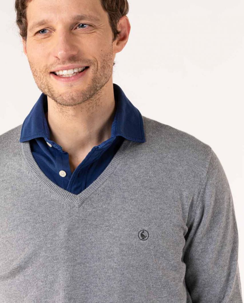 Pullover V-Ausschnitt Ellenbogen-Patches Grau