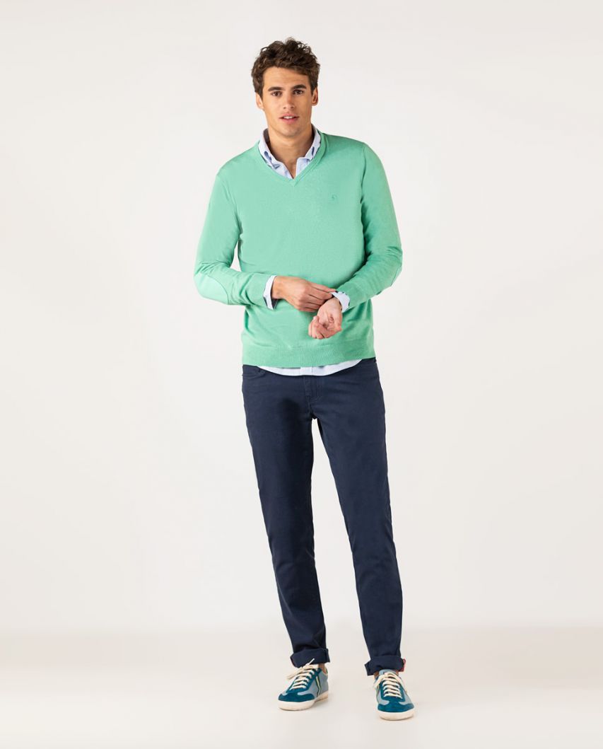 Pullover V-Ausschnitt Ellenbogen-Patches Grün