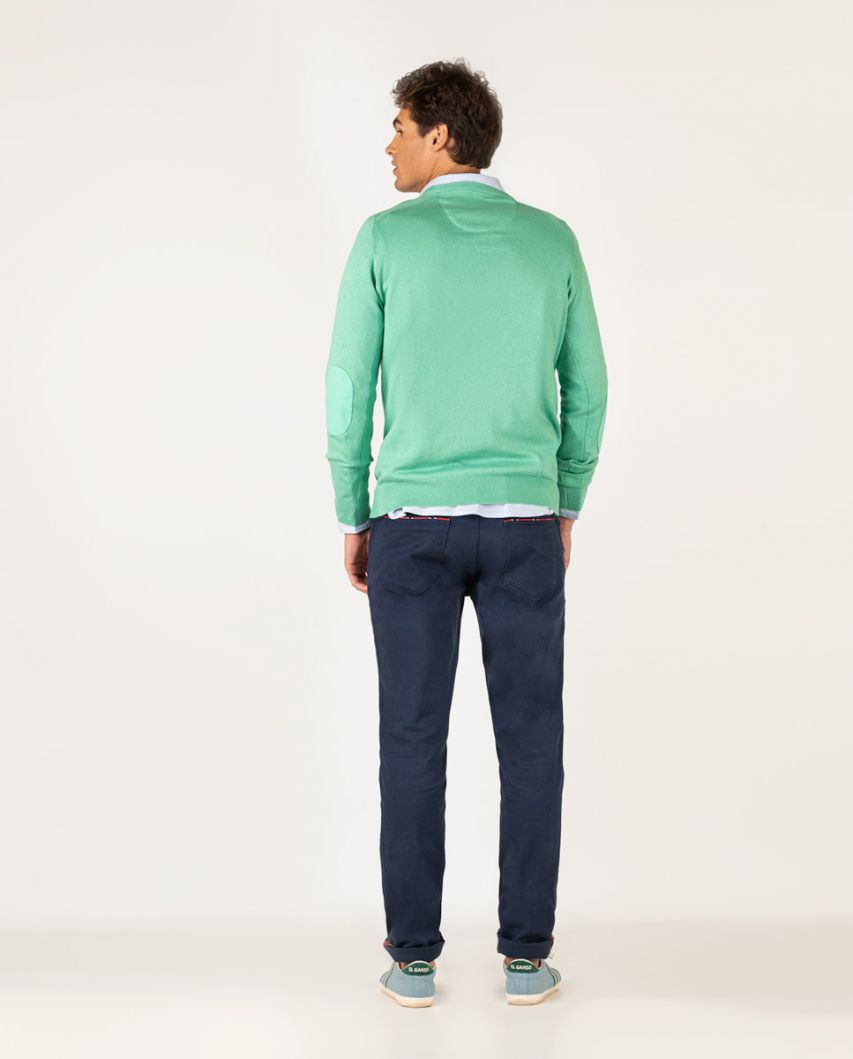 Pullover V-Ausschnitt Ellenbogen-Patches Grün