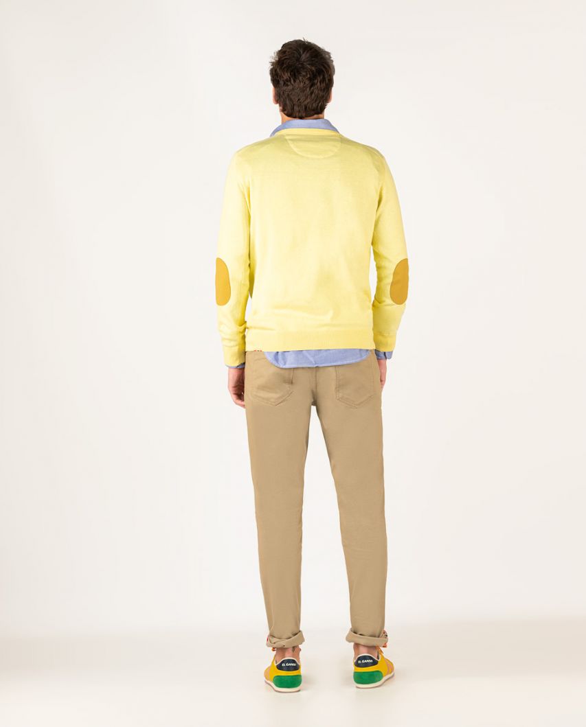 Pullover V-Ausschnitt Ellenbogen-Patches Gelb