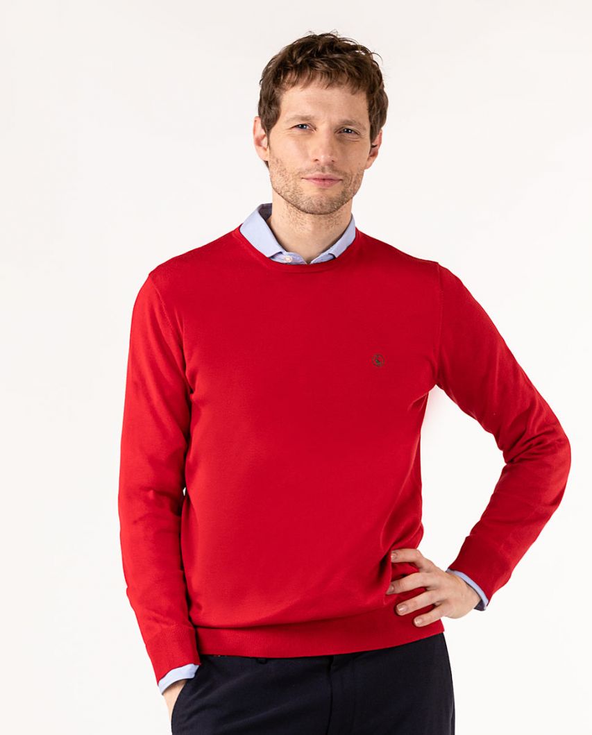 Pull Col Rond Rouge Supima