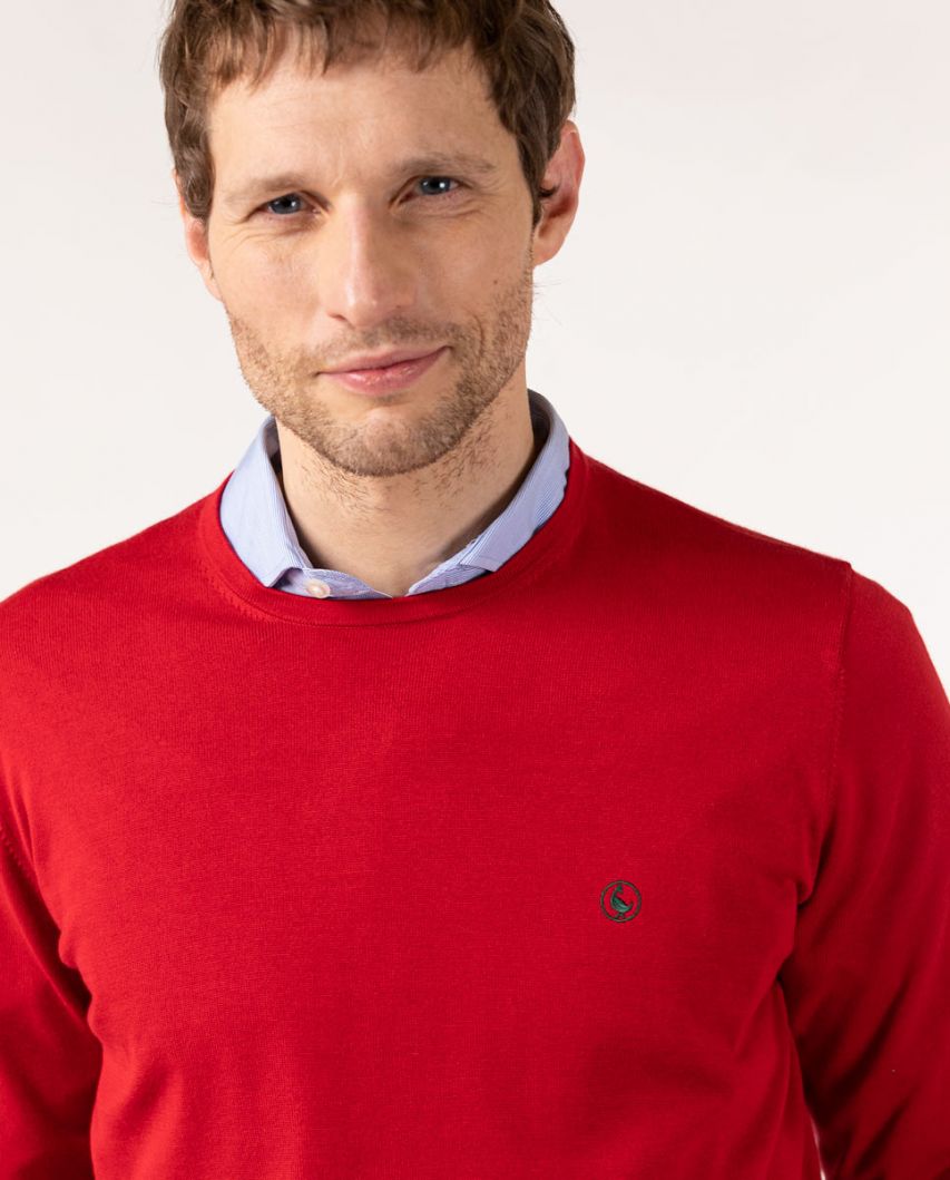 Pull Col Rond Rouge Supima