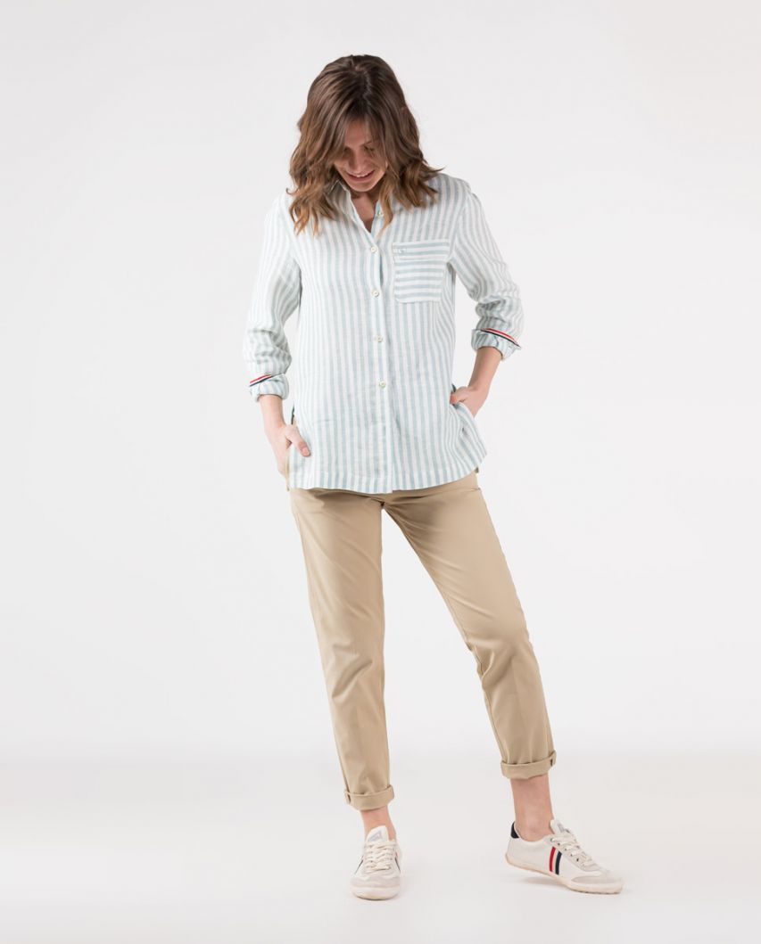 White Aqua Striped Linen Shirt