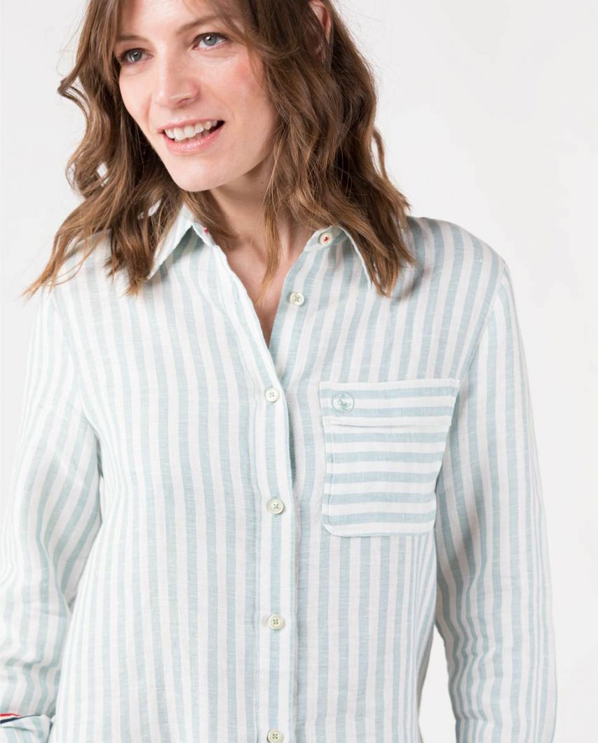 White Aqua Striped Linen Shirt