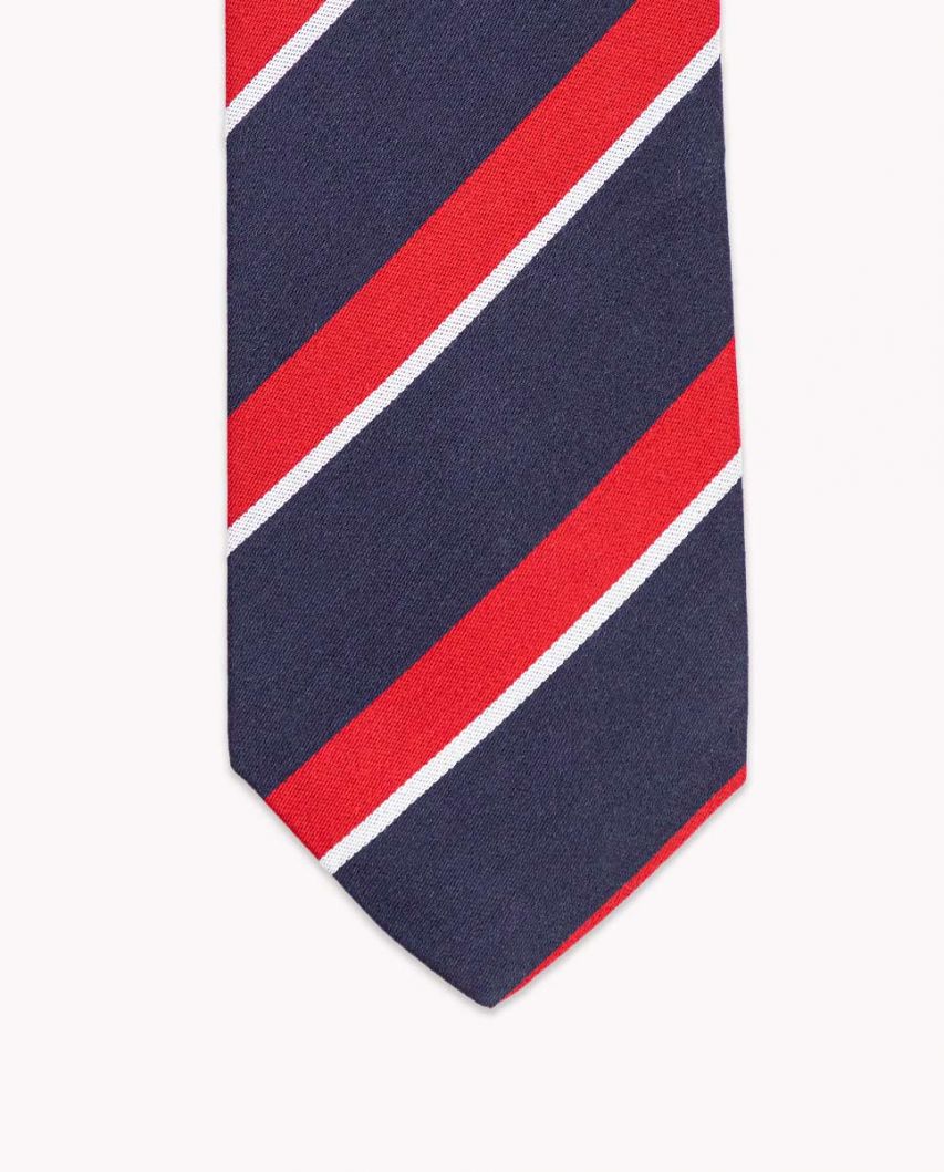 Red Navy Striped Tie White Edging
