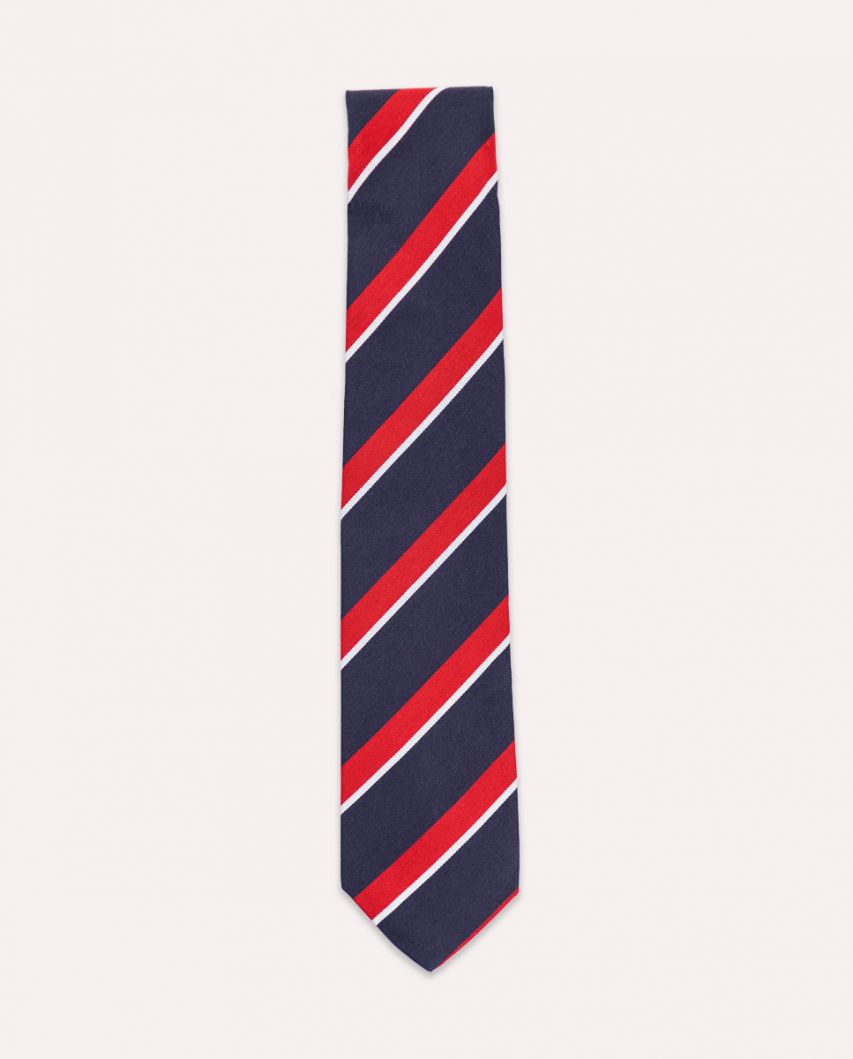 Red Navy Striped Tie White Edging