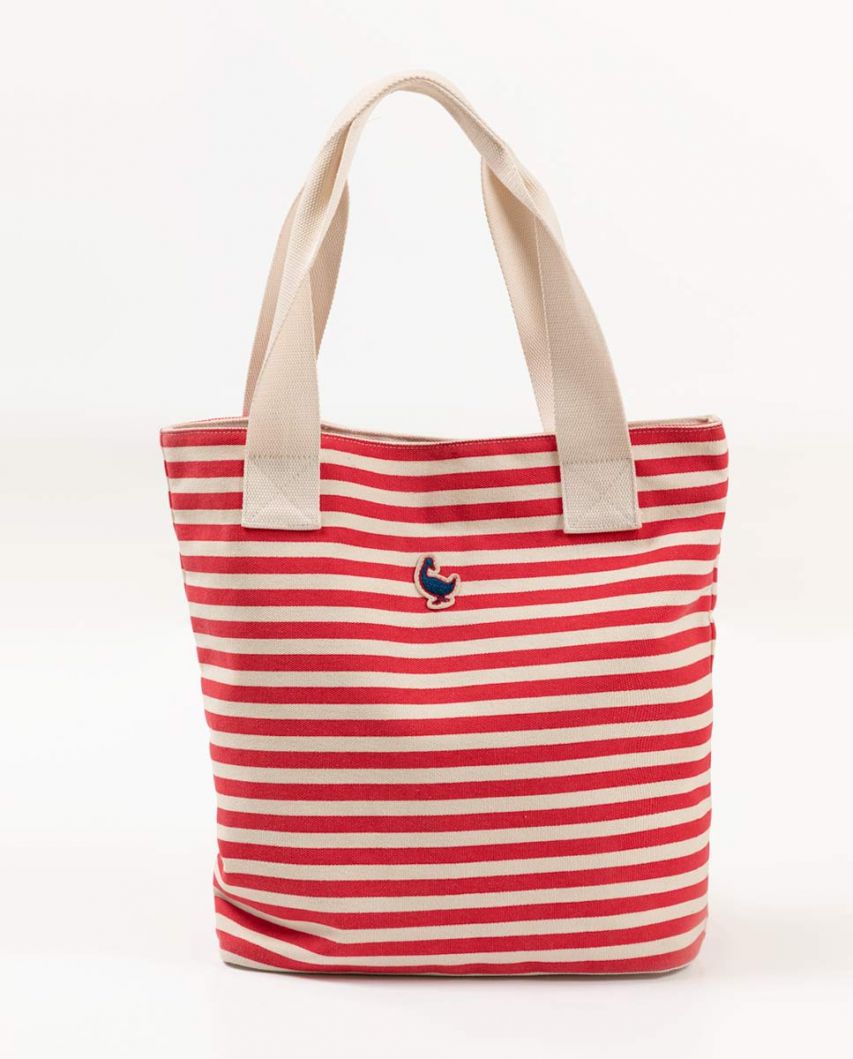 Red Striped Canvas Tote Bag