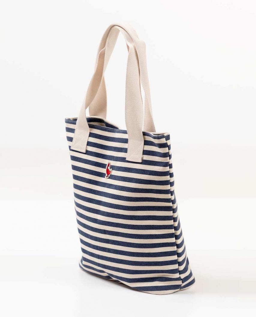 Navy Striped Canvas Tote Bag