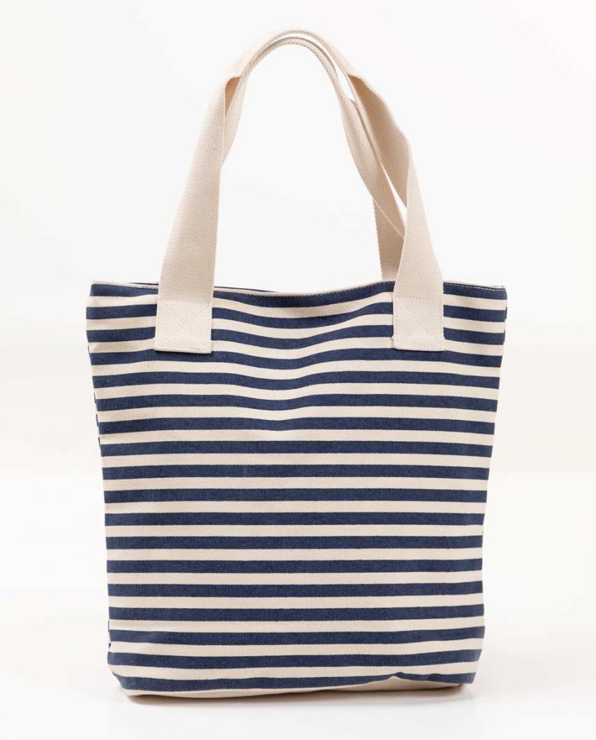 Navy Striped Canvas Tote Bag