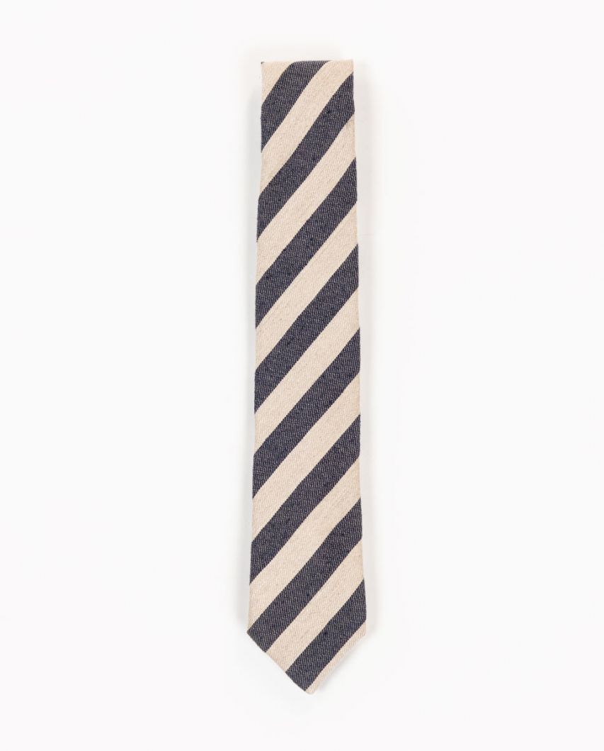 Navy Sand Striped Linen Tie